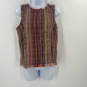 Anthropologie Maeve Boho Tweed Shell 6 Colorful Fringe Career Workwear Top